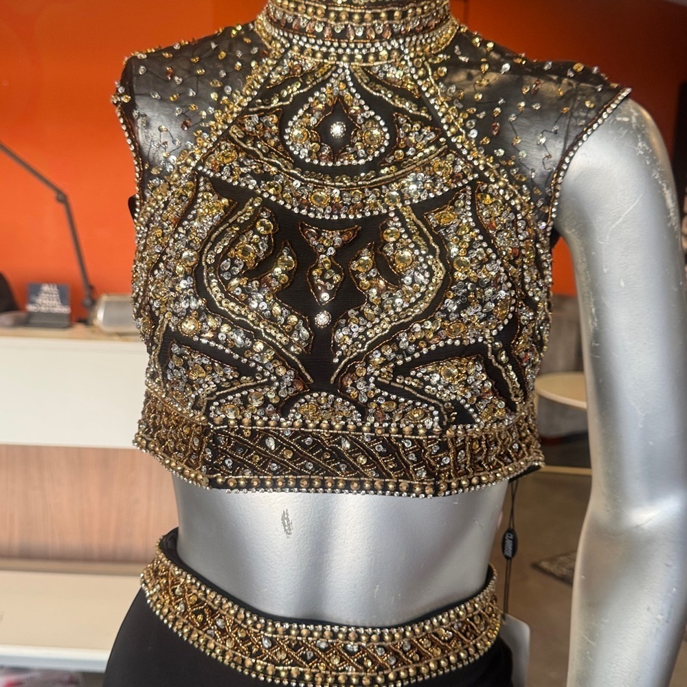 Clarisse Gold and Black Backless Dress